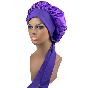 Satin Tie Bonnet Spandex Wide Stretchy Band Long Tail Women's Hat Satin Cheveux Nuit Silk Sleeping Night Cap Bonnets for Women