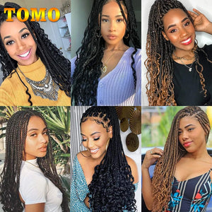 TOMO Box Braids Crochet Hair 14 18 24 Inch 3X Goddess Box Braids Crochet Braids With Curly Ends Ombre Synthetic Braiding Hair