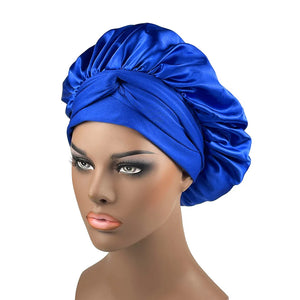 Satin Tie Bonnet Spandex Wide Stretchy Band Long Tail Women's Hat Satin Cheveux Nuit Silk Sleeping Night Cap Bonnets for Women
