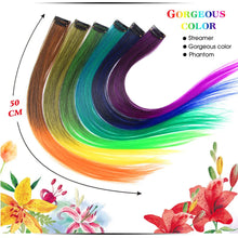 Load image into Gallery viewer, Highlights Hair Rainbow Synthetic Clip On Hair Extensions Ombre Colored Clip Hairpiece Colorful Clip Hair Strands For Festival