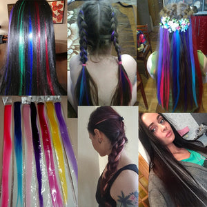 Highlights Hair Rainbow Synthetic Clip On Hair Extensions Ombre Colored Clip Hairpiece Colorful Clip Hair Strands For Festival