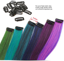 Load image into Gallery viewer, Highlights Hair Rainbow Synthetic Clip On Hair Extensions Ombre Colored Clip Hairpiece Colorful Clip Hair Strands For Festival