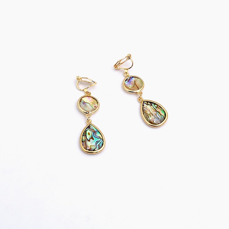Japan Luxury Natural Abalone Shell Teardrop Pendant Clip on Earrings No Pierced  New Zealand Shell Ear Clips for Women Jewelry