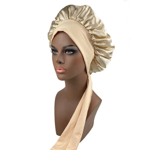 Satin Tie Bonnet Spandex Wide Stretchy Band Long Tail Women's Hat Satin Cheveux Nuit Silk Sleeping Night Cap Bonnets for Women