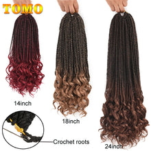 Load image into Gallery viewer, TOMO Box Braids Crochet Hair 14 18 24 Inch 3X Goddess Box Braids Crochet Braids With Curly Ends Ombre Synthetic Braiding Hair