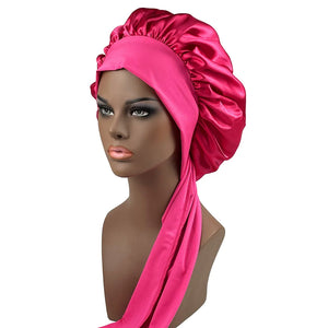 Satin Tie Bonnet Spandex Wide Stretchy Band Long Tail Women's Hat Satin Cheveux Nuit Silk Sleeping Night Cap Bonnets for Women