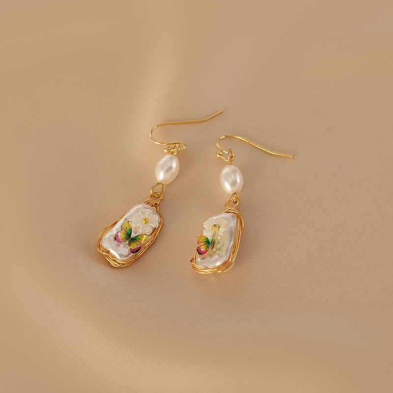 Flower Women Earrings Retro  Elegant Pearl Flower