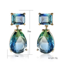 Load image into Gallery viewer, Luxury Square Blue Green Zircon Earrings for Women Trendy Jewelry Exquisite Gold Color Geometry Drop Dangle Earring