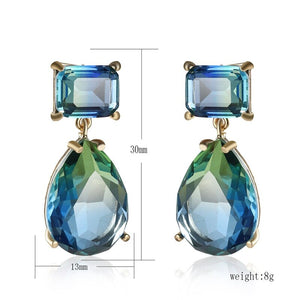 Luxury Square Blue Green Zircon Earrings for Women Trendy Jewelry Exquisite Gold Color Geometry Drop Dangle Earring