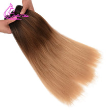 Load image into Gallery viewer, Refined Hair Pre stretched EZ Braid Synthetic Ombre Brown Light Brown Braids Extensions Senegal Twist Yaki Straight Crochet Hair