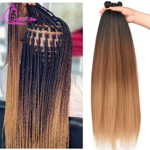 Load image into Gallery viewer, Refined Hair Pre stretched EZ Braid Synthetic Ombre Brown Light Brown Braids Extensions Senegal Twist Yaki Straight Crochet Hair