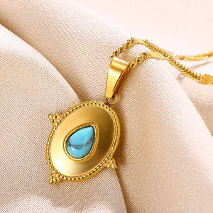 Natural Stone Round Necklace Stainless Steel Aesthetic Texture Pendant Necklaces For Women Gold Color Chain Trend Hippie Jewelry