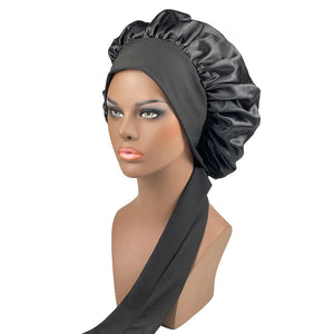 Satin Tie Bonnet Spandex Wide Stretchy Band Long Tail Women's Hat Satin Cheveux Nuit Silk Sleeping Night Cap Bonnets for Women