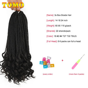 TOMO Box Braids Crochet Hair 14 18 24 Inch 3X Goddess Box Braids Crochet Braids With Curly Ends Ombre Synthetic Braiding Hair