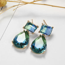 Load image into Gallery viewer, Luxury Square Blue Green Zircon Earrings for Women Trendy Jewelry Exquisite Gold Color Geometry Drop Dangle Earring