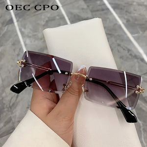 Fashion Popular Rimless Rectangle Sunglasses Women Men Shades Alloy Glasses UV400 O264