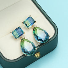 Load image into Gallery viewer, Luxury Square Blue Green Zircon Earrings for Women Trendy Jewelry Exquisite Gold Color Geometry Drop Dangle Earring