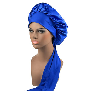 Satin Tie Bonnet Spandex Wide Stretchy Band Long Tail Women's Hat Satin Cheveux Nuit Silk Sleeping Night Cap Bonnets for Women