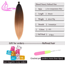 Load image into Gallery viewer, Refined Hair Pre stretched EZ Braid Synthetic Ombre Brown Light Brown Braids Extensions Senegal Twist Yaki Straight Crochet Hair