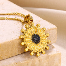 Load image into Gallery viewer, Natural Stone Round Necklace Stainless Steel Aesthetic Texture Pendant Necklaces For Women Gold Color Chain Trend Hippie Jewelry