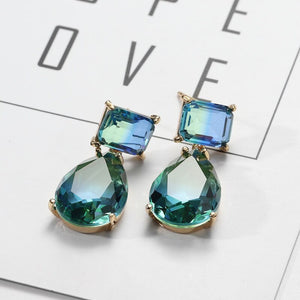 Luxury Square Blue Green Zircon Earrings for Women Trendy Jewelry Exquisite Gold Color Geometry Drop Dangle Earring