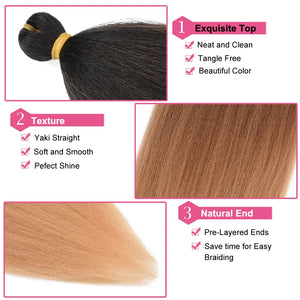 Refined Hair Pre stretched EZ Braid Synthetic Ombre Brown Light Brown Braids Extensions Senegal Twist Yaki Straight Crochet Hair