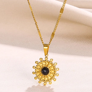 Natural Stone Round Necklace Stainless Steel Aesthetic Texture Pendant Necklaces For Women Gold Color Chain Trend Hippie Jewelry