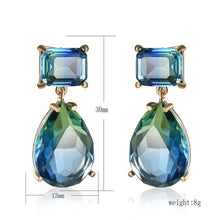 Load image into Gallery viewer, Luxury Square Blue Green Zircon Earrings for Women Trendy Jewelry Exquisite Gold Color Geometry Drop Dangle Earring