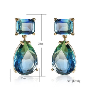 Luxury Square Blue Green Zircon Earrings for Women Trendy Jewelry Exquisite Gold Color Geometry Drop Dangle Earring