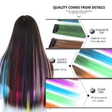 Load image into Gallery viewer, Highlights Hair Rainbow Synthetic Clip On Hair Extensions Ombre Colored Clip Hairpiece Colorful Clip Hair Strands For Festival