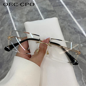 Fashion Popular Rimless Rectangle Sunglasses Women Men Shades Alloy Glasses UV400 O264