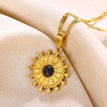 Load image into Gallery viewer, Natural Stone Round Necklace Stainless Steel Aesthetic Texture Pendant Necklaces For Women Gold Color Chain Trend Hippie Jewelry
