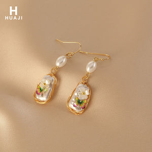 Flower Women Earrings Retro  Elegant Pearl Flower