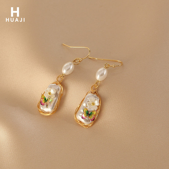 Flower Women Earrings Retro  Elegant Pearl Flower