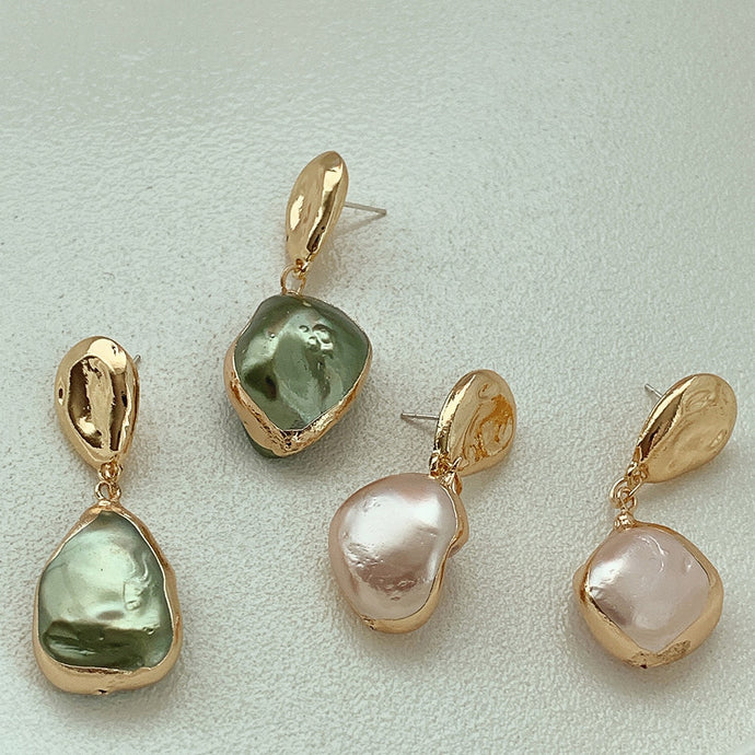 Vintage Baroque Style Original Special-shaped Pearl Earrings For Women Wedding Gift Pink Green Pearl Drop Earrings Jewelry