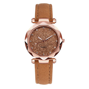 Casual Women Romantic Starry Sky Wrist Watch Leather Rhinestone Designer Ladies Clock Simple Dress watch