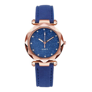 Casual Women Romantic Starry Sky Wrist Watch Leather Rhinestone Designer Ladies Clock Simple Dress watch