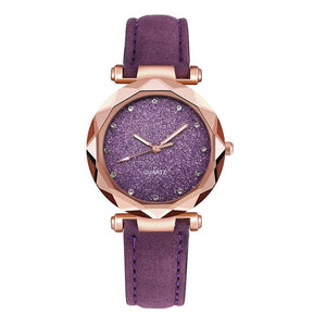Casual Women Romantic Starry Sky Wrist Watch Leather Rhinestone Designer Ladies Clock Simple Dress watch