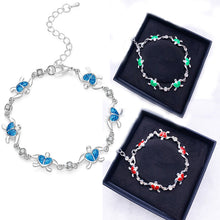 Load image into Gallery viewer, Summer dolphin turtle bracelet blue opal silver color hand chain beach jewlery