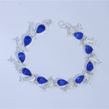 Load image into Gallery viewer, Summer dolphin turtle bracelet blue opal silver color hand chain beach jewlery