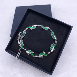 Summer dolphin turtle bracelet blue opal silver color hand chain beach jewlery