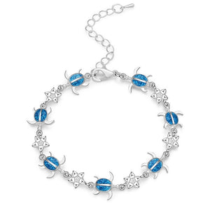Summer dolphin turtle bracelet blue opal silver color hand chain beach jewlery