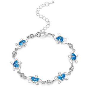 Summer dolphin turtle bracelet blue opal silver color hand chain beach jewlery