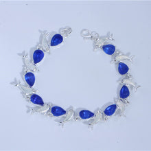 Load image into Gallery viewer, Summer dolphin turtle bracelet blue opal silver color hand chain beach jewlery