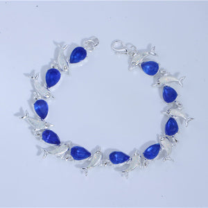 Summer dolphin turtle bracelet blue opal silver color hand chain beach jewlery
