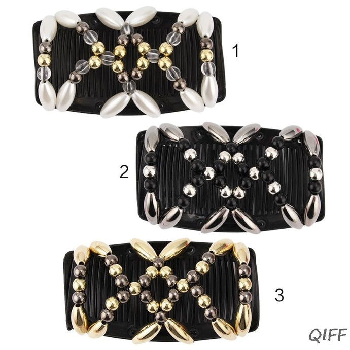 Handmade beaded elastic  hair comb