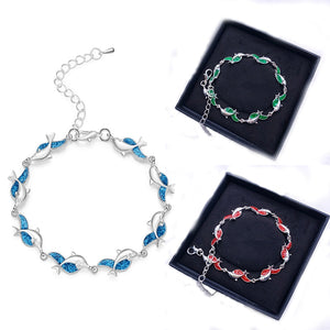 Summer dolphin turtle bracelet blue opal silver color hand chain beach jewlery