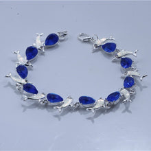 Load image into Gallery viewer, Summer dolphin turtle bracelet blue opal silver color hand chain beach jewlery