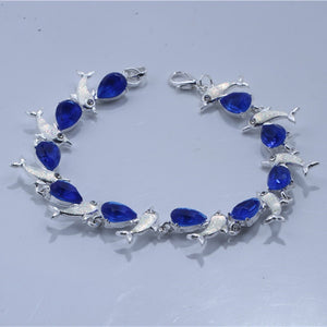 Summer dolphin turtle bracelet blue opal silver color hand chain beach jewlery