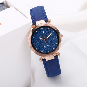 Casual Women Romantic Starry Sky Wrist Watch Leather Rhinestone Designer Ladies Clock Simple Dress watch